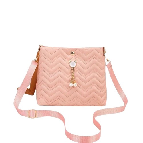 Korean Style Fashion Wave Striped Quilted Cat Pearl Decorated Women's Crossbody Bag Women's Bag