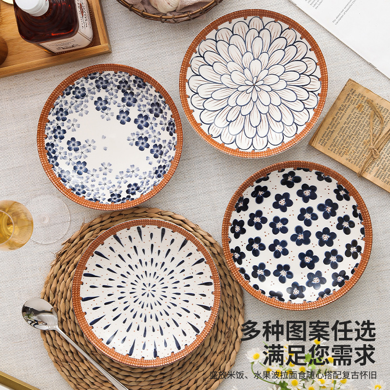 Vintage japonés de 8 pulgadas de profundidad esmaltado plato de color de alta cara plato de filete plato de ensalada