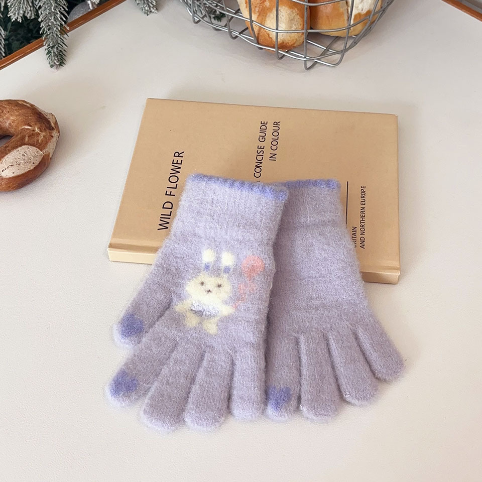 Nuevos globos amor conejo niña guantes de lana otoño e invierno ciclismo anticongelante manos a prueba de frío niños lindos cinco dedos