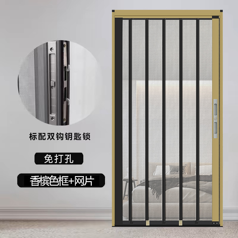 Puerta de pantalla plegable a prueba de mosquitos gatos y perros con cerradura antirrobo invisible retráctil empujador tipo puerta de pantalla de aleación de aluminio personalizada