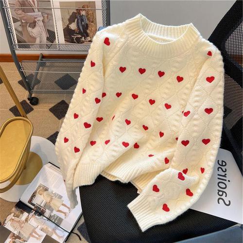 Korean-style Design Love Print Crochet Cardigan for Women 2025 Autumn Lady Style Elegant Matchable Top Trendy