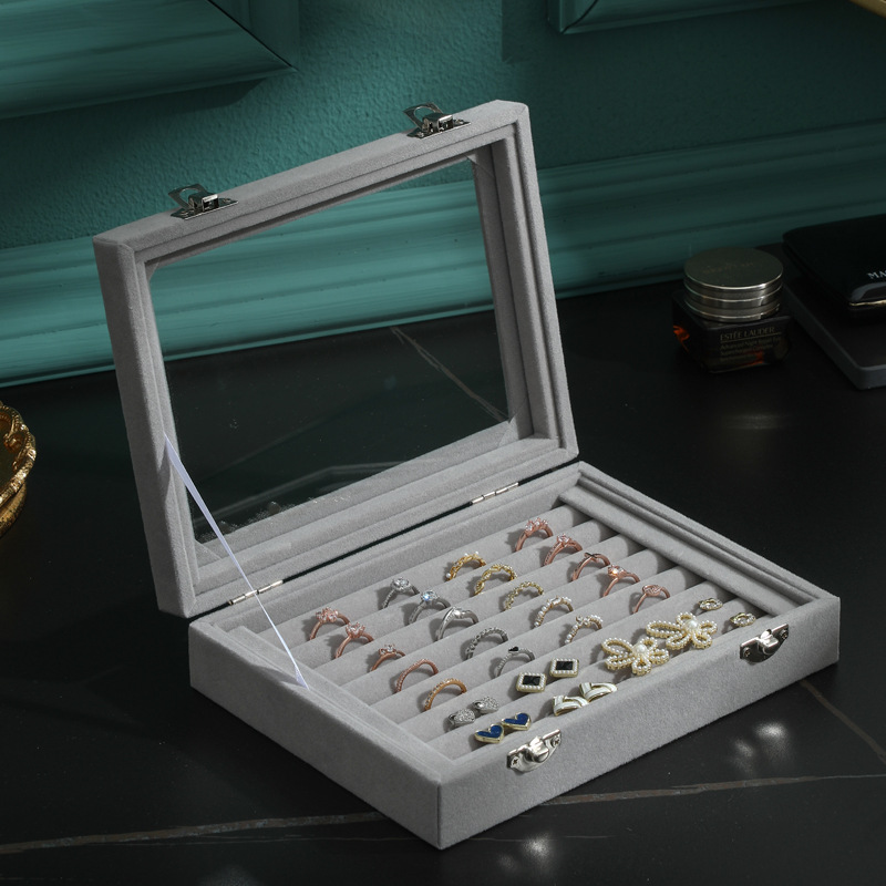 Ring Box Flannel Jewelry Storage Box Earrings Necklace Jewelry Box Large Capacity Dust-proof Jewelry Display Box with Lid