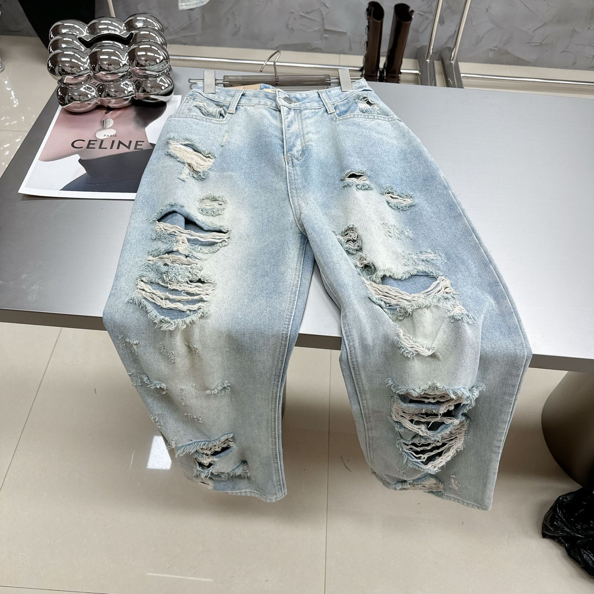 Retro summer light and thin blue trousers