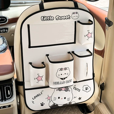 Car-Mounted Hanging Storage Bag, Cute | Car table board - bow-cat-storage-bag-new-x-style-white