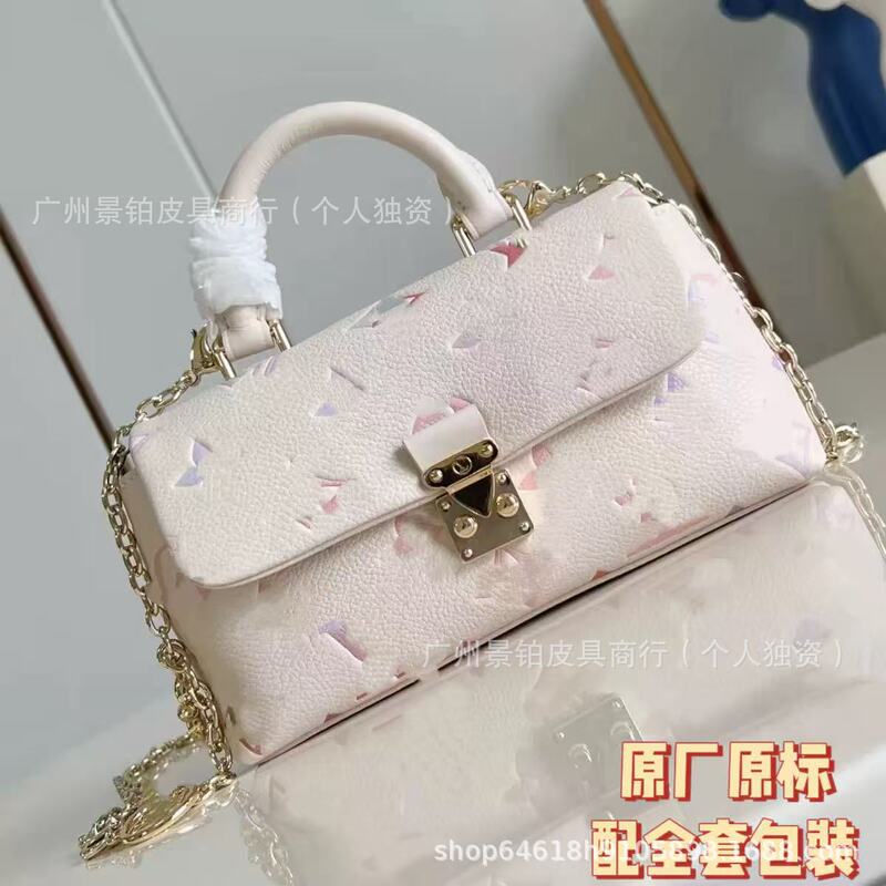 Cross-border original Madeleine nano genuine leather handbag with chain strap, featuring a vintage floral pattern and a vibrant purple color