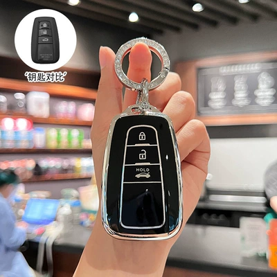 for Toyota Camry Key Set: Car key bag - f-type-3-button-black-with-silver-edge-single-shell-diamond-ring