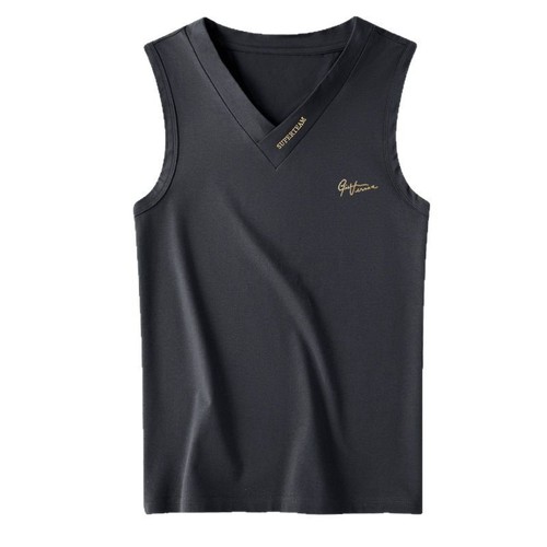 Summer New Men's V-Neck Wide Shoulder Open-Front Shirt Sleeveless Tank Top Sweatshirt Base Layer Running Fitness T-shirt