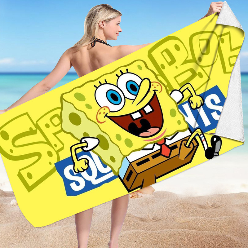 Spongebob Squarepants Series Beach Towel, Microfiber Double-Sided Velvet Beach Towel, Swimming Bath Towel, Versatile Square Towel, Beach Towel