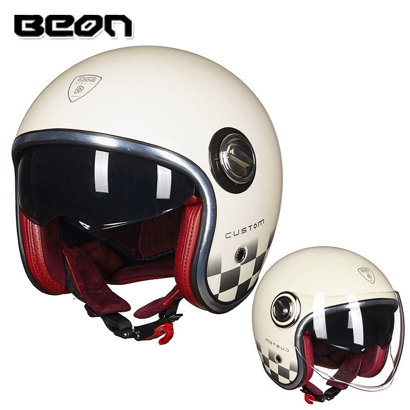 BEON casco vintage de los hombres y las mujeres de cuatro estaciones de la motocicleta Harley medio casco lente doble coche eléctrico casco verano protección solar