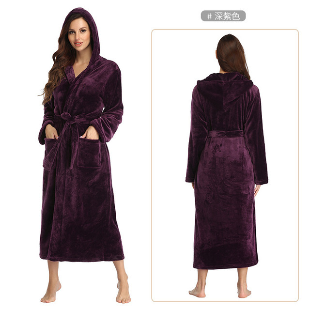 Hooded Solid Color Homewear Autumn And Winter Pajamas Bathrobes Couples Nightgown