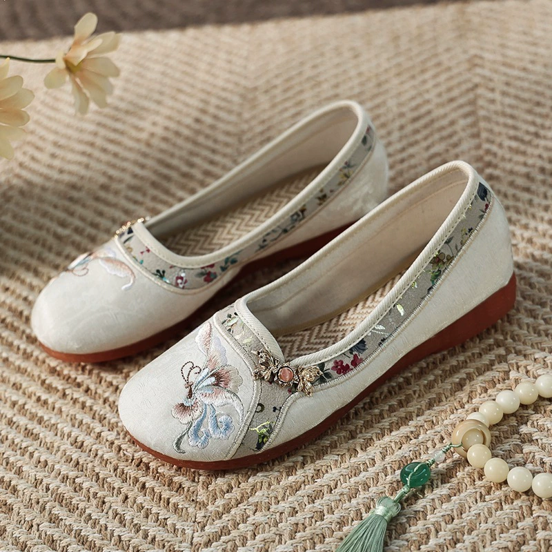2025 круглый с плоским дном национальный стиль старый пекинский тканефон желе мягкая мама обувь новая китайская вышитая вышитая обувь