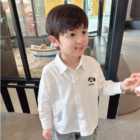 Camisas de mangas largas de algodón para niños bordados de estilo extranjero versátiles 2025 otoño primavera y otoño camisa blanca con solapa