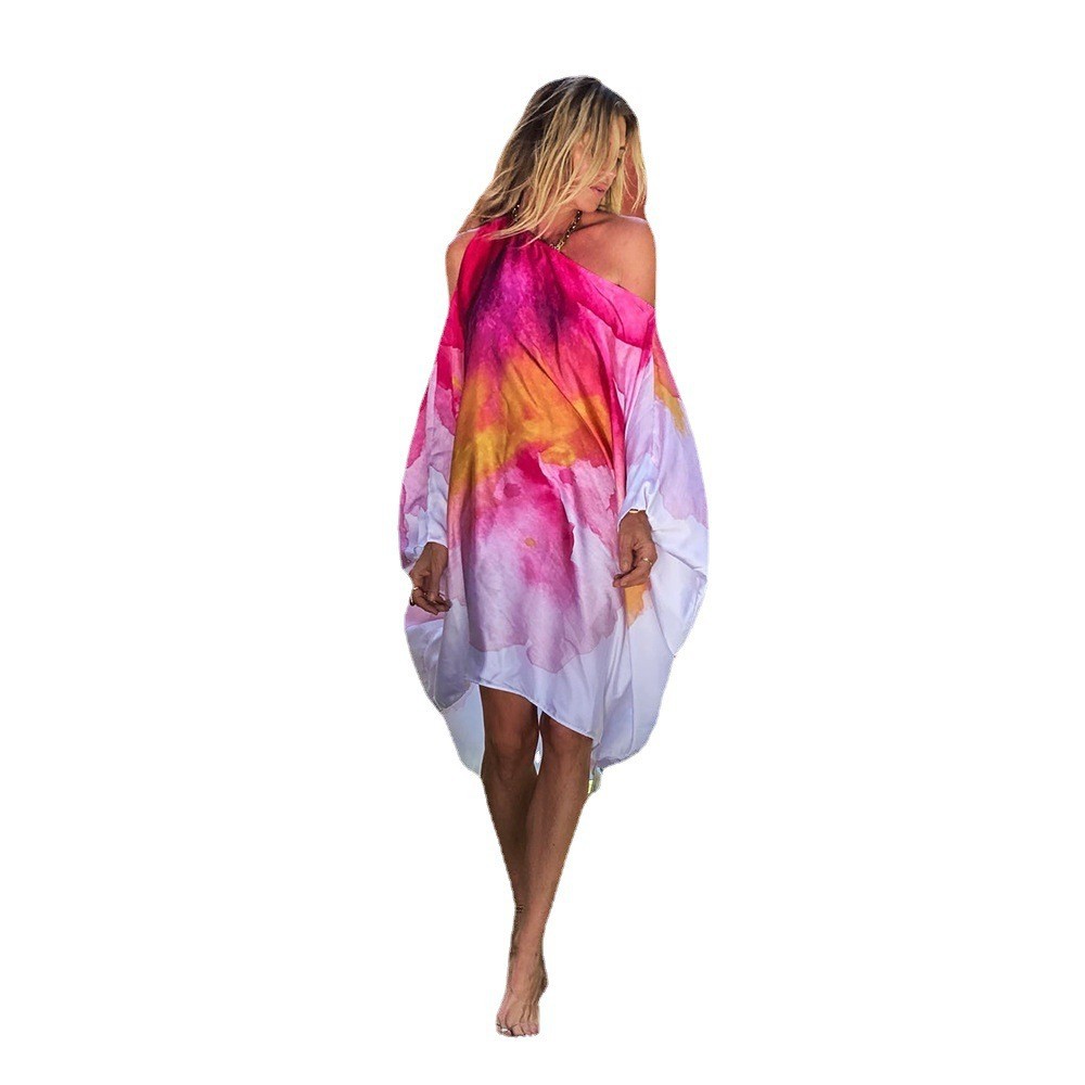315g Weight Wholesale Women's Streetwear Printing Stripe Lion Leopard Daily Collarless Long Sleeve Swing Dress