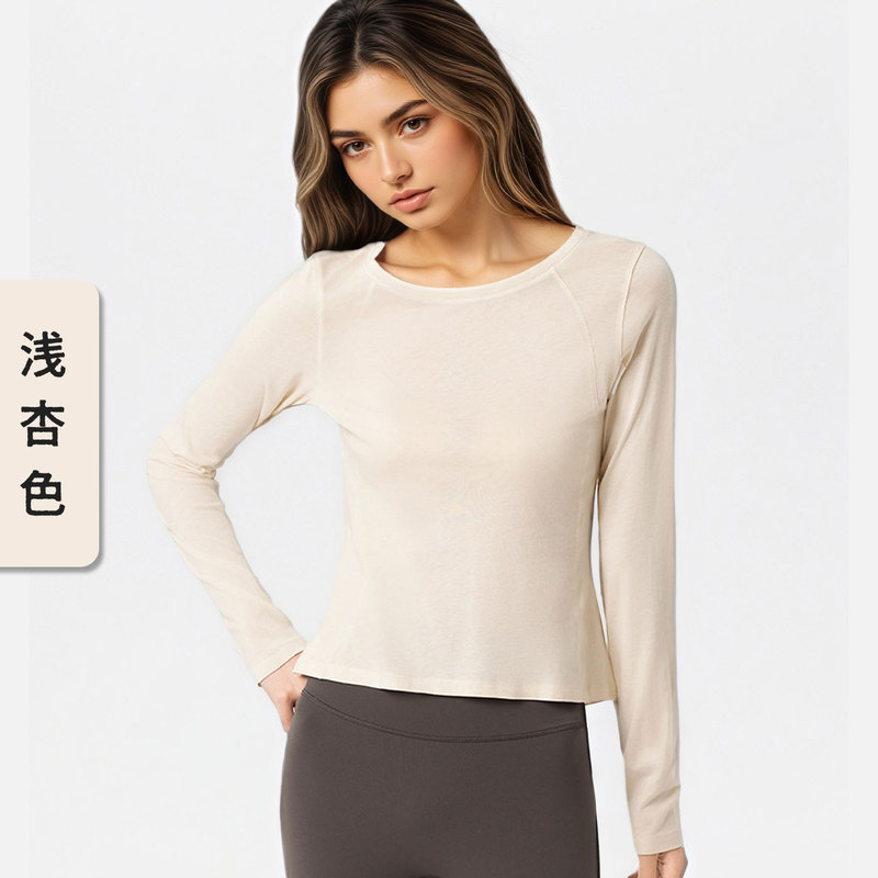秋冬新款羊毛长袖运动T恤上衣女圆领透气健身跑步训练内搭瑜伽服|undefined