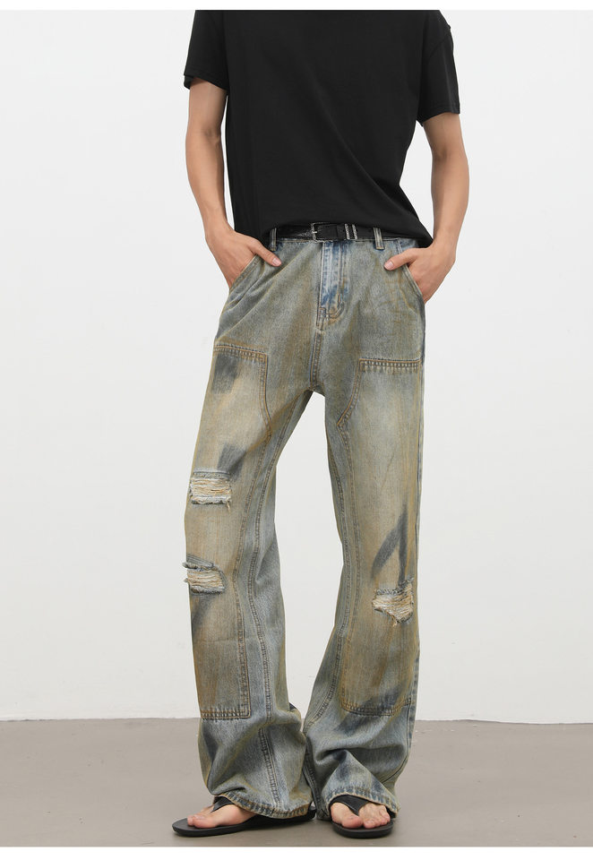 Quần jeans nam dáng ống loe nhẹ cạp vừa phong cách đường phố — Màu xanh dương chi tiết 8
