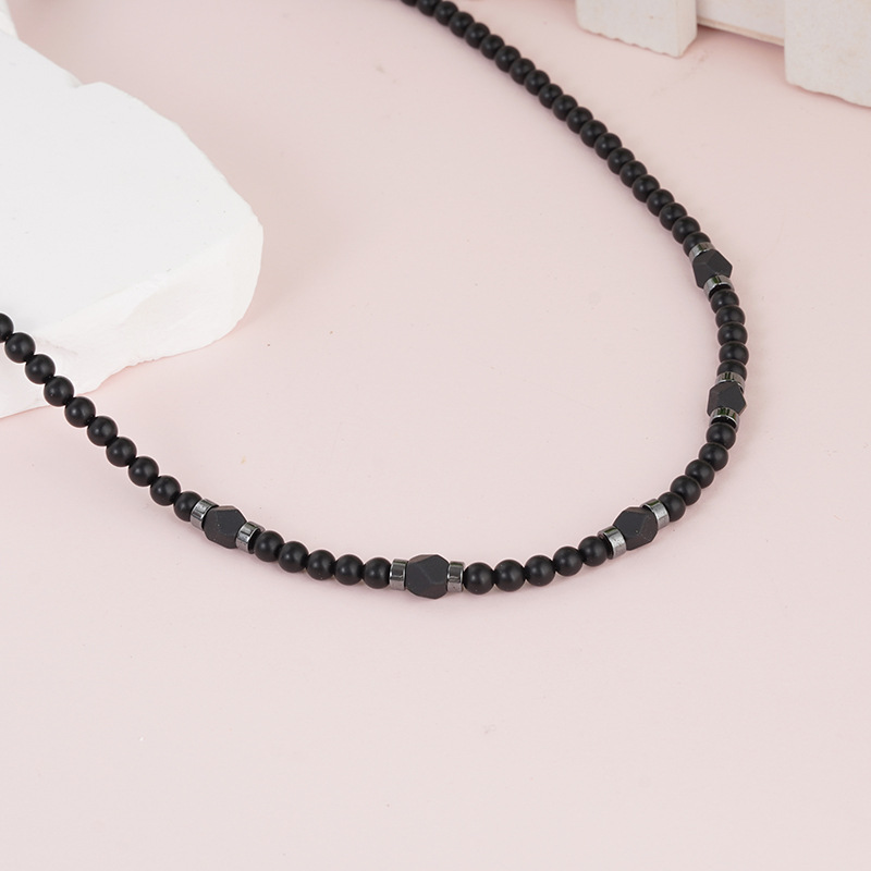 Beaded Chain Chain Type New Natural Stone Men's Fashion Trend Beaded Simple Black Agate Volcanic Rock Necklace