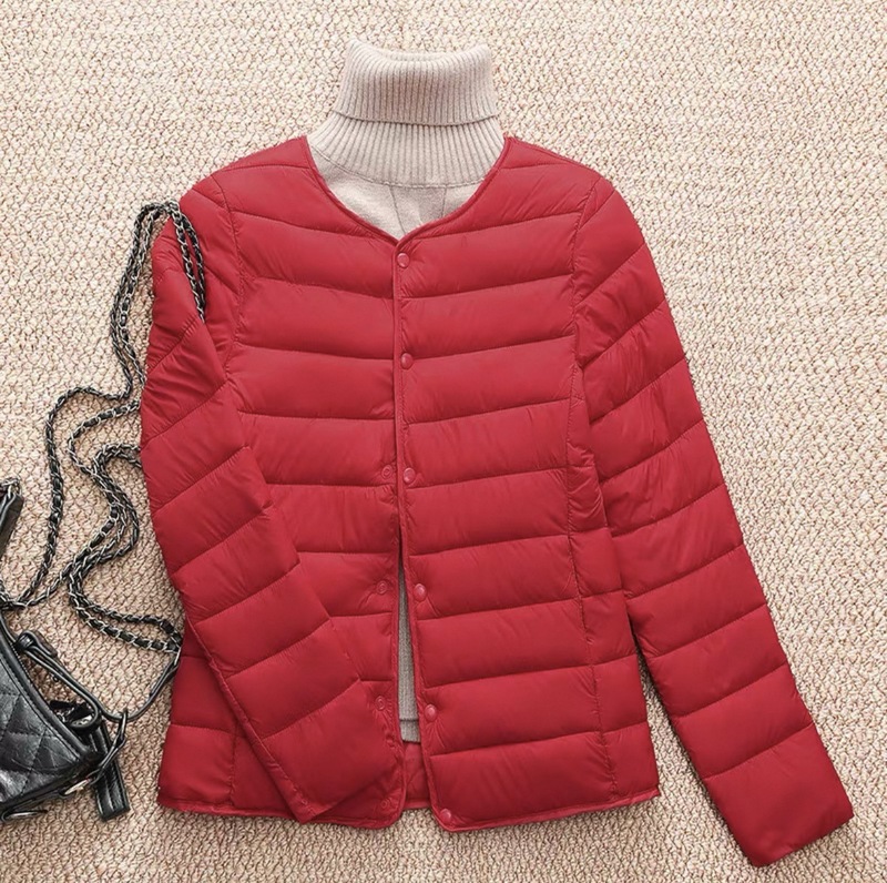 新しい女性のショート軽量ダウンコットンコート、ノーカラーインナーウェア、コットンライナー、スリムフィット、ラウンドネックサーマル下着|undefined