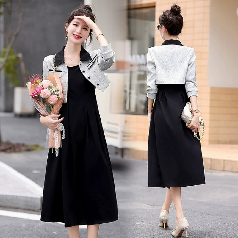 Весенне-осенний маленький костюм-платье для женщин, двухсоставной осенний костюм 2025, новый костюм с юбкой для коррекции талии