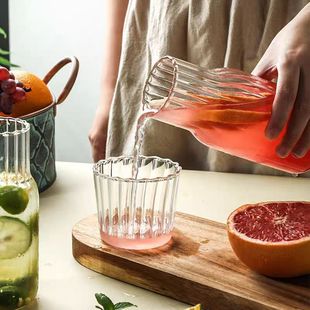 Japanese-style vertical stripes one person drinking transparent glass high borosilicate one pot one cup juice cold drink fruit tea teapot with lid
