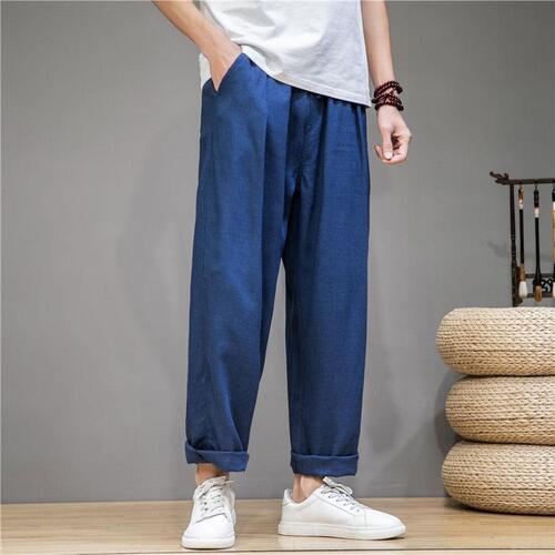 Linen Pants Men Cotton Linen Pants Summer Men Casual Long Pants Spring and Autumn Style Loose Wide Leg Pants Straight Leg Sports Men Pants