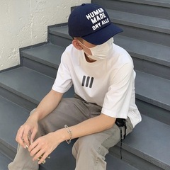 FOG CRAZY メインライン ESSENTIALS ジョイント スリーストライプス ピュアコットン ルーズ カジュアル カップル 半袖 Tシャツ