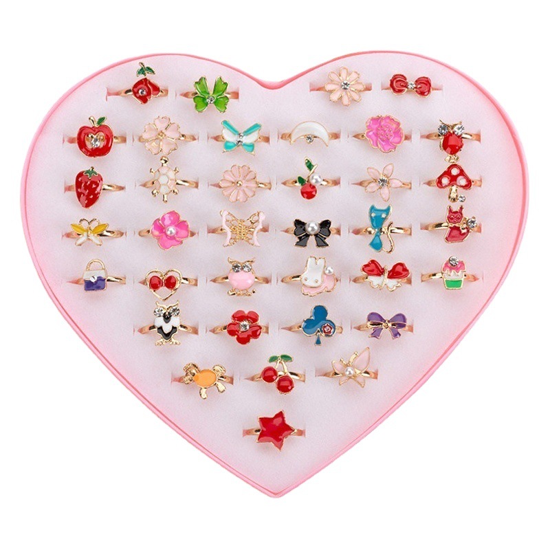 Anillo de aleación para niños de dibujos animados lindo princesa anillo hermoso color mezclado 36 Unidades 1 caja al por mayor venta caliente