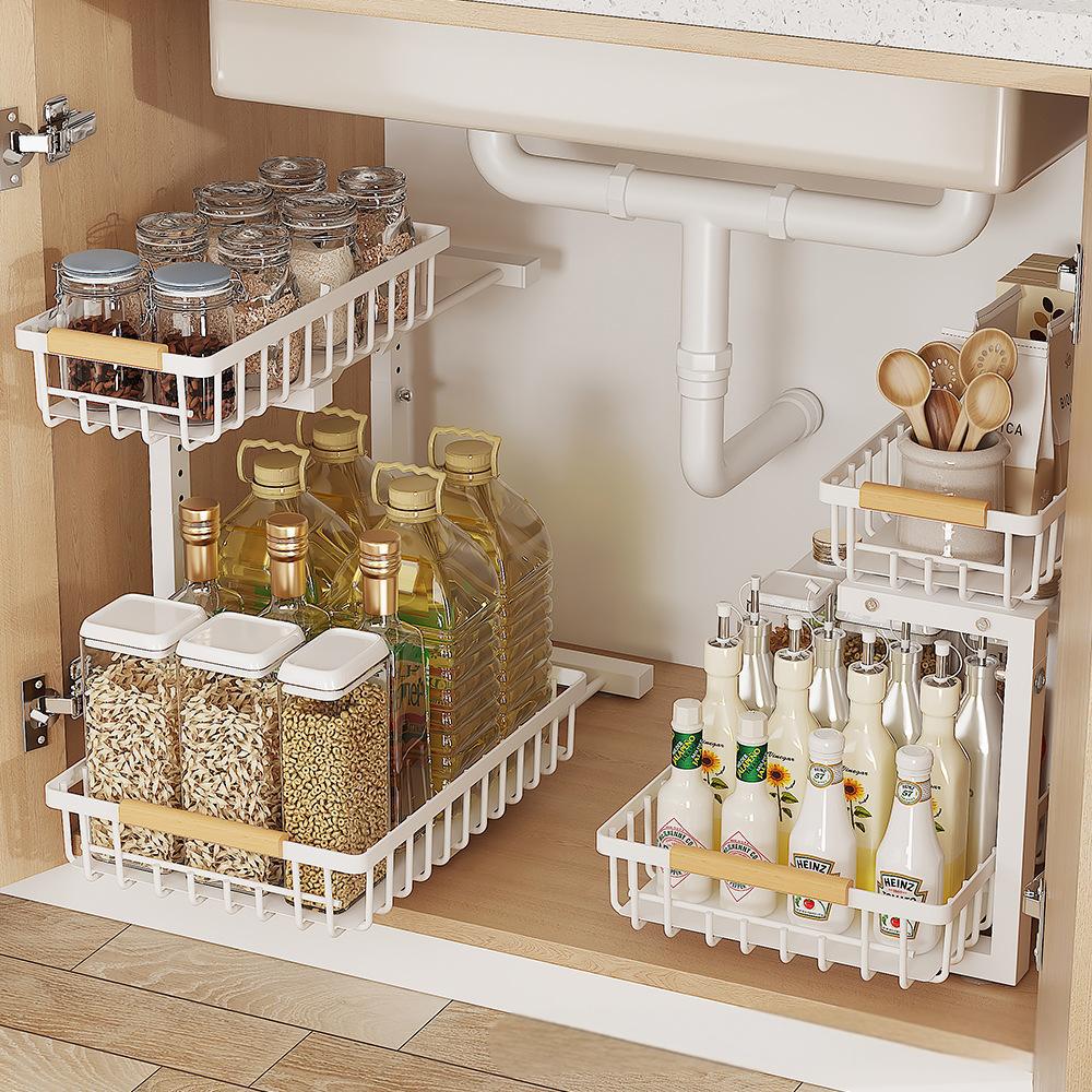 Aterrizaje debajo del fregadero de la cocina Aterrizaje ajustable debajo del fregadero Cesta de tiro Encimera doméstica Suministros de condimento