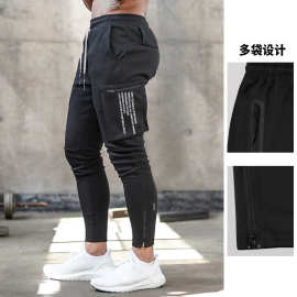男装春秋季男士休闲裤美式青年潮牌修身运动裤男多袋拉链小脚裤子