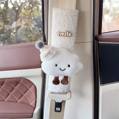 Seat belt shoulder pad: Pads, Cute Cartoon Dolls - white-plush-shoulder-pads-white-cloud-white-hat