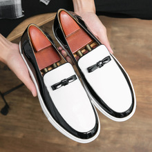 男士韩版商务休闲板鞋外贸欧洲站大码时尚亮面走秀鞋个性套脚板鞋