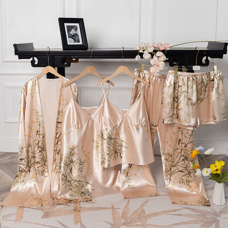 Cinco piezas Yaoting nuevo pijama de tamaño grande mujer delgada impresión pijama de cabina pantalones cortos ropa para el hogar 22064