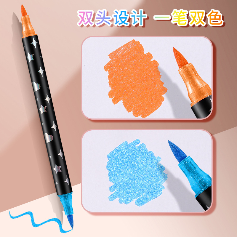 ホットセール新製品工場直接供給双頭二色フラッシュマーカーペンソフトヘッド絵画フラッシュペン水彩ペン卸売|undefined