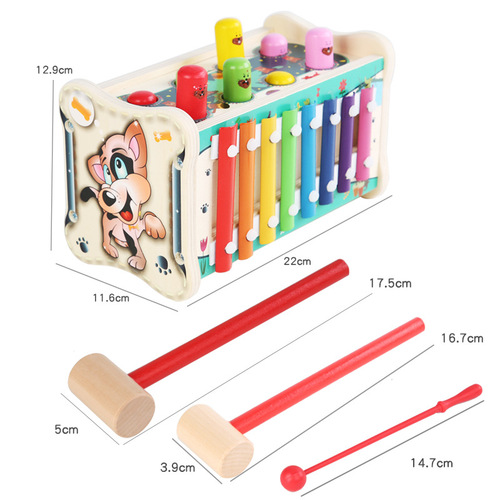 Baby whack-a-mole children's educational early education two-in-one animal eight-tone piano parent-child game wooden toy