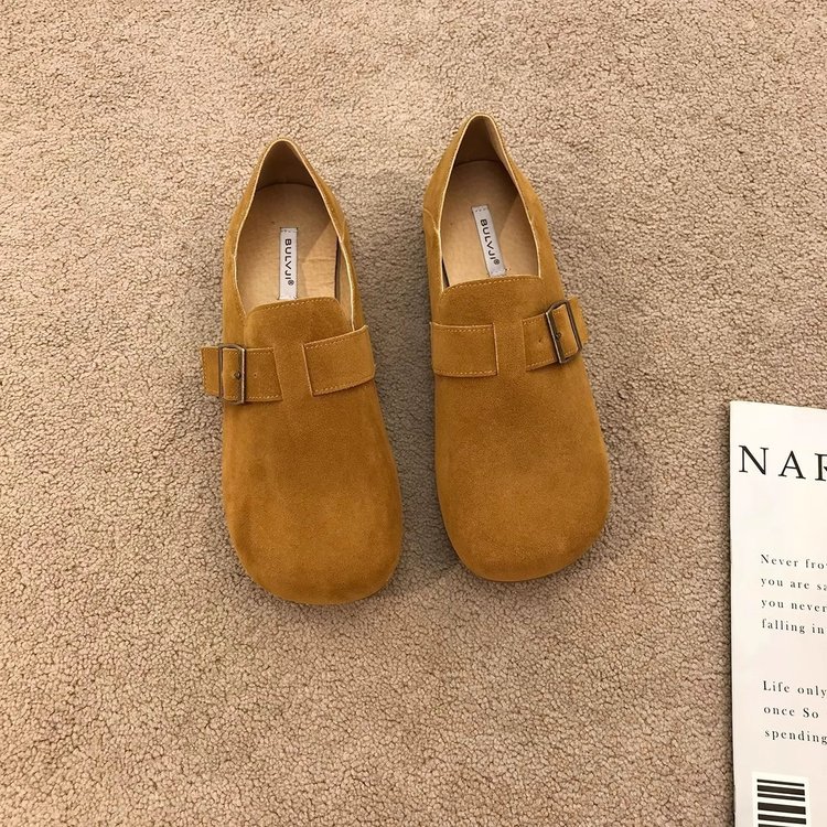 复古包跟软底勃肯鞋女2025新款牛津软皮一脚蹬森系圆头休闲单鞋女