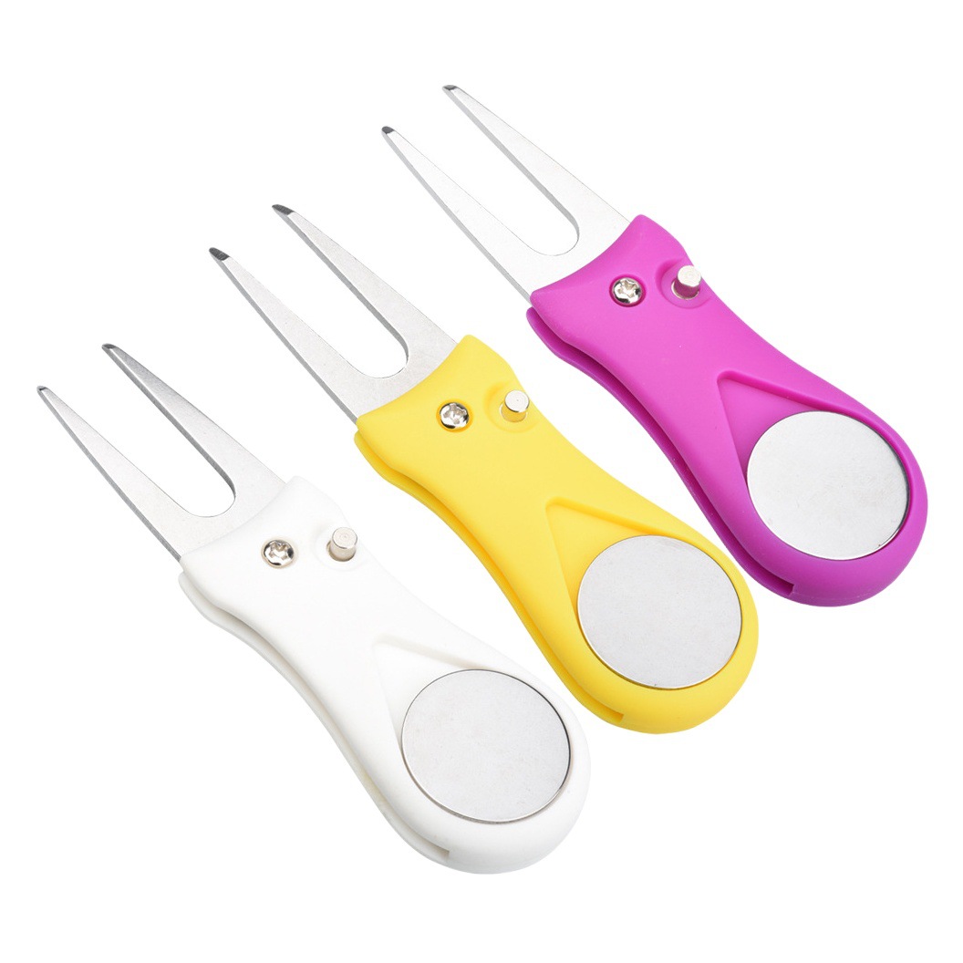 Golf verde tenedor plegable mango de plástico ABS metal herramienta reparación del césped curso suministros Accesorios