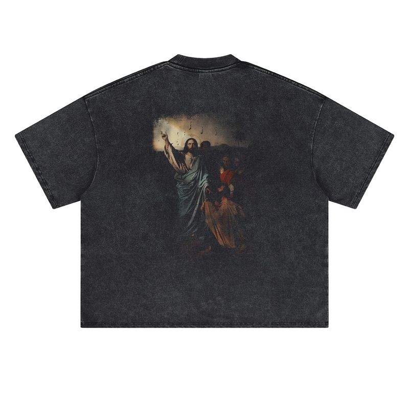 NOTSEXX "God's Key" Digital White Ink Direct Injection 260g Cotton Old boxy Loose Short Sleeve T-shirt Men