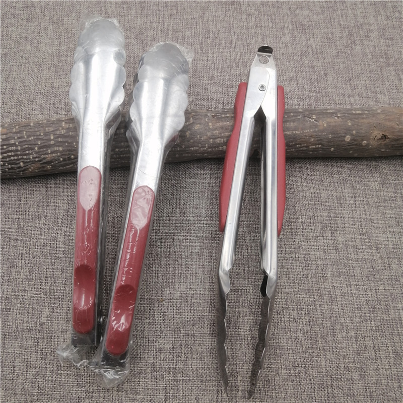 Telescopic 9 inch red handle food clip stainless steel bread clip barbecue clip food clip 2 yuan store wholesale