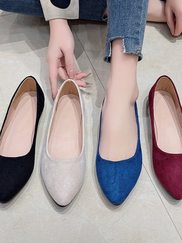 2026 Spring and Autumn Women's Flat Shoes, Pointed Toe, Soft Leather, Shallow Mouth, Professional Work Shoes, Suede Flat Heel, Versatile Black Women's Shoes