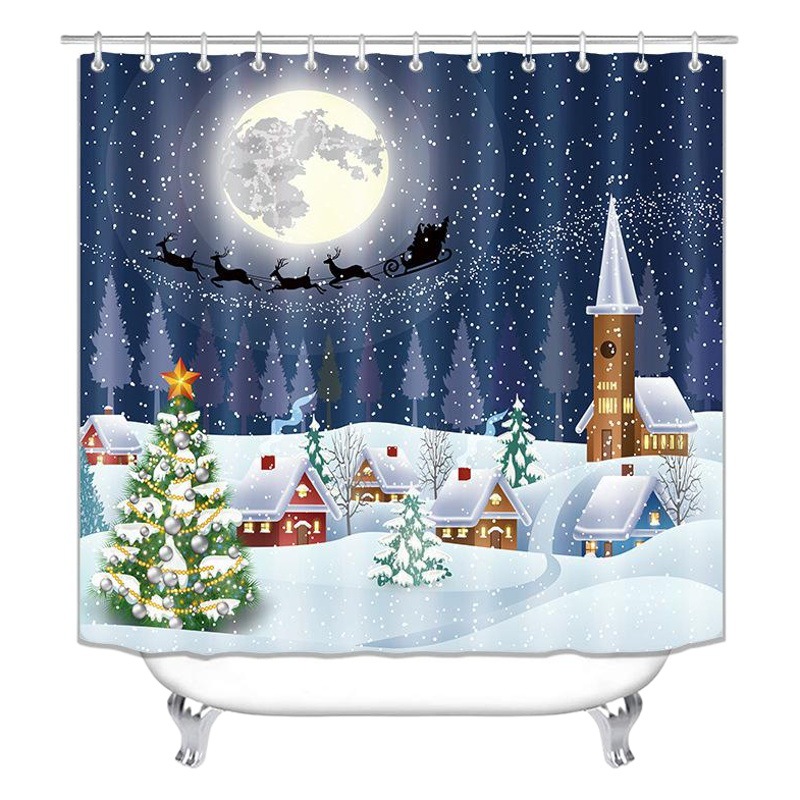 Suministro directo transfronterizo europeo y americano Cortina de ducha creativa impermeable Impresión digital 3D poliéster Cortina de ducha de Navidad tela suministro directo de fábrica