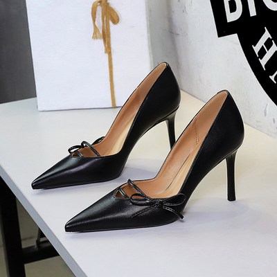 2687-2 Sexy hollowed out pointed toe women’s shoes temperament side bow shallow mouth thin heel one foot high heels women’s shoes