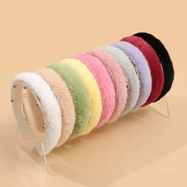 秋冬简约糖果色宽边DIY毛绒发箍可爱高颅顶仿兔毛纯色百搭发饰女