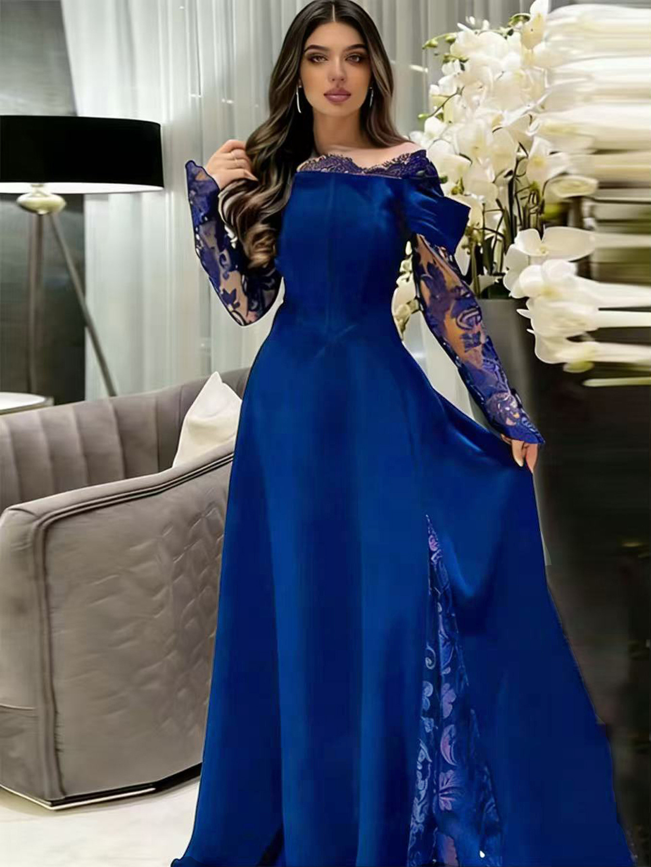 Europa y los Estados Unidos de comercio exterior ropa de mujer transfronteriza nuevo vestido de Amazon color sólido elegante ligero lujoso sexy vestido de fiesta