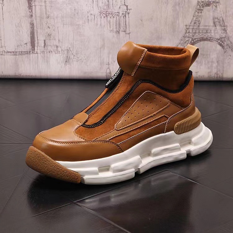 Pánske vysoké trendy pánske jesenné nové všestranné zväčšujúce pracovné topánky s hrubou podrážkou lenivý set-foot ležérna pánska obuv veľkoobchod_voghion.com