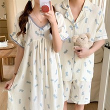 韩国ins女士新品韩版夏季新款情侣睡衣短袖宽松简约家居服睡裙女