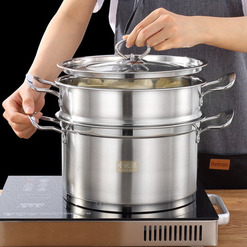 Wholesale Thickened Stainless Steel Steamer Household Double-layer Triple-layer European Right-angle Steamer Bank Points Gift Soup Steamer