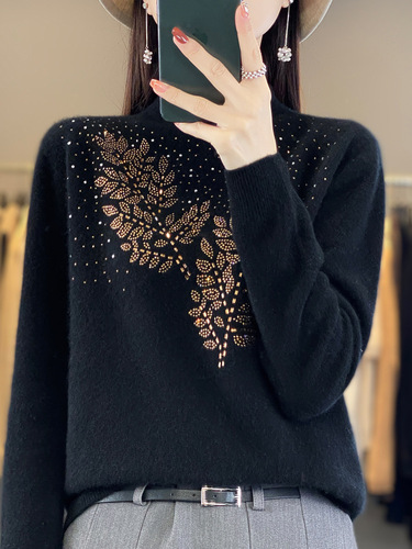 2025 new autumn and winter hot diamond half turtleneck knitted bottoming shirt for women with sweater inside sweater for women