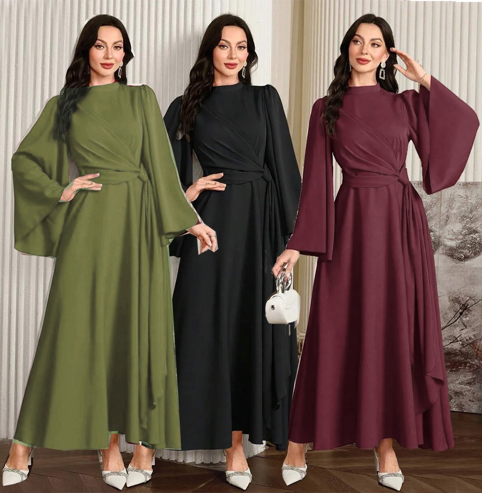 Women's Solid Color Long Sleeved Casual Maxi Dress Slim Fit Stand Collar Back Zipper New European American Style_ecoleips.com