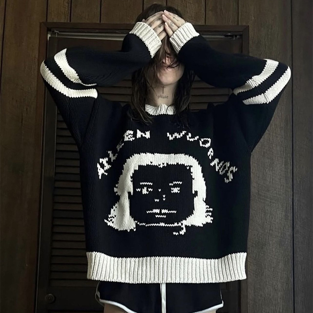 ERD melancólico rico de dibujos animados de segunda generación, suéter de color, suéter de punto relajado de cuello redondo, hombre y mujer.