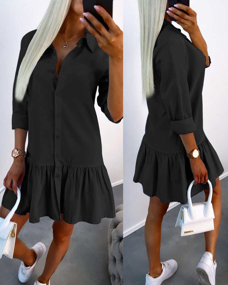 Women's Shirt Dress Casual Shirt Collar Long Sleeve Solid Color Above Knee Daily Street display picture 5