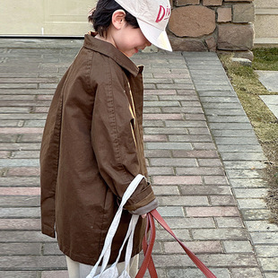 Children's Outwear Mid-Length Boys' Spring and Autum Clothing Girls' Windbreaker 2024 New Autum Korean Style Tops British Style